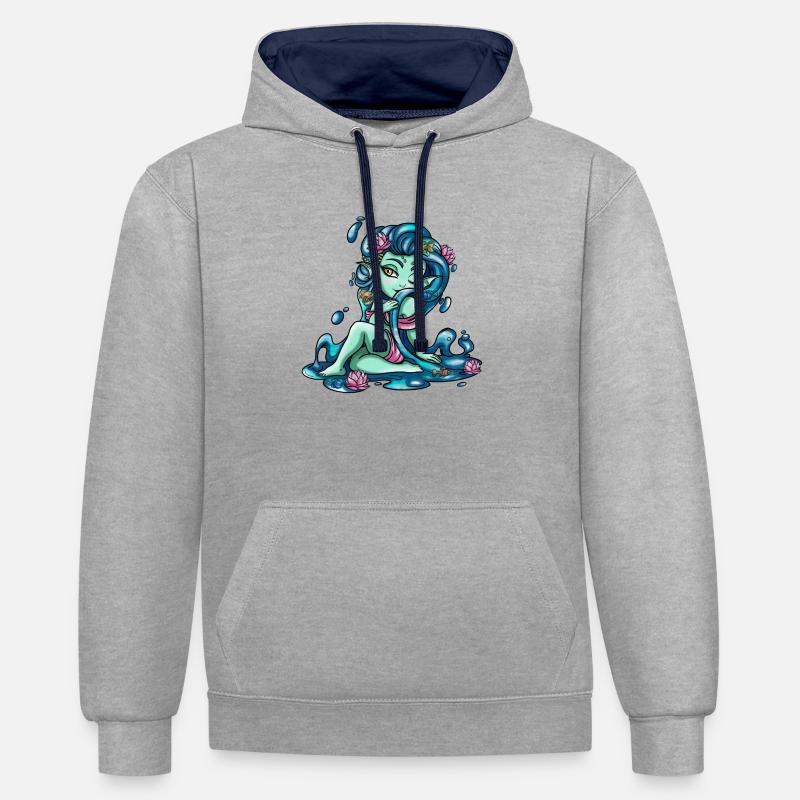 Zodiac Sign : Fish - Sweat à capuche contrasté - gris chiné/bleu marine