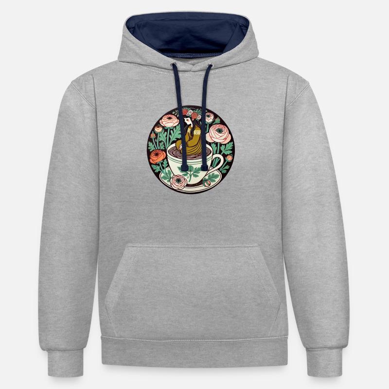 Fille à l’heure du thé - Sweat à capuche contrasté - gris chiné/bleu marine