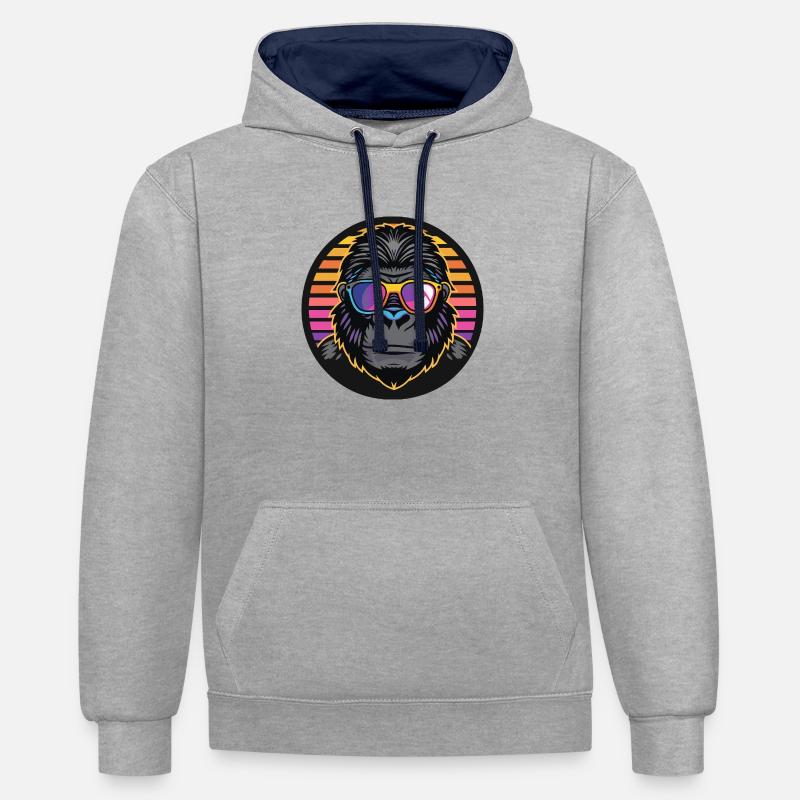 Gorille Bande Dessinée Cool - Sweat à capuche contrasté - gris chiné/bleu marine