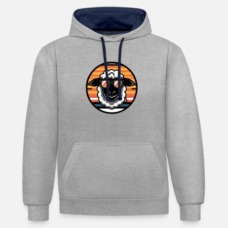 Mouton Bande Dessinée Cool - Sweat à capuche contrasté - gris chiné/bleu marine