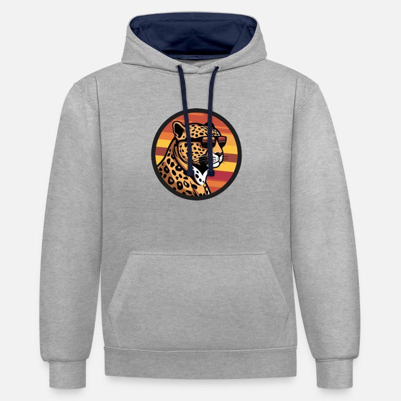 Léopard Bande dessinée Cool - Sweat à capuche contrasté - gris chiné/bleu marine