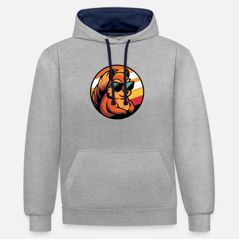 Écureuil Bande dessinée Cool - Sweat à capuche contrasté - gris chiné/bleu marine
