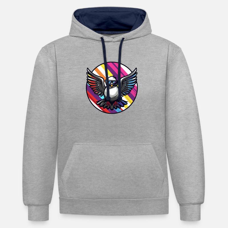 Taube Vogel Cool Comic - Kontrast-Hoodie - Grau meliert/Navy