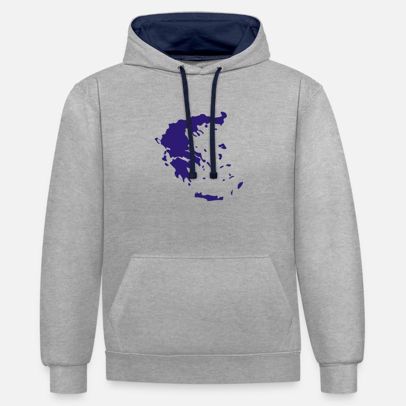 Grèce - Sweat à capuche contrasté - gris chiné/bleu marine