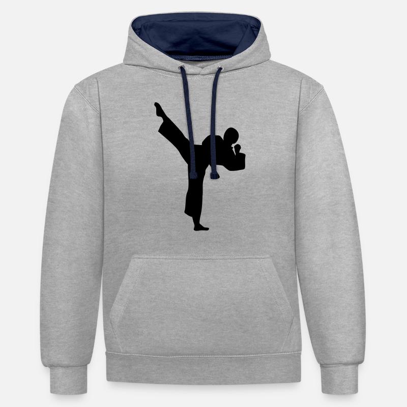 Karaté - Sweat à capuche contrasté - gris chiné/bleu marine