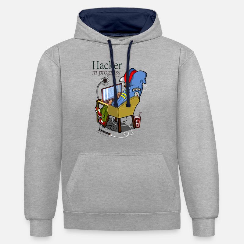 Hacker - Sweat à capuche contrasté - gris chiné/bleu marine