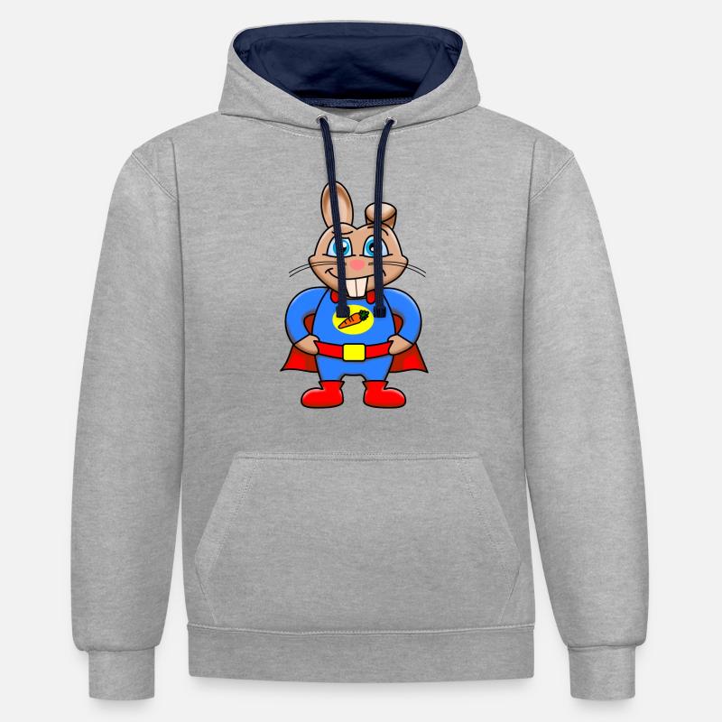 Superhasenheld - Kontrast-Hoodie - Grau meliert/Navy