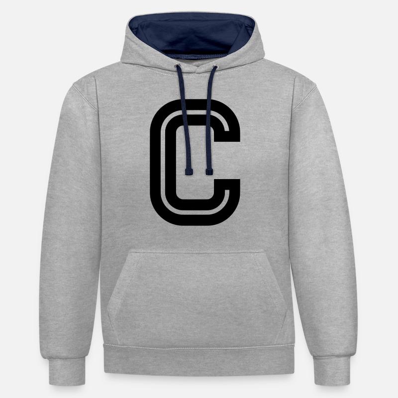 C - Sweat à capuche contrasté - gris chiné/bleu marine