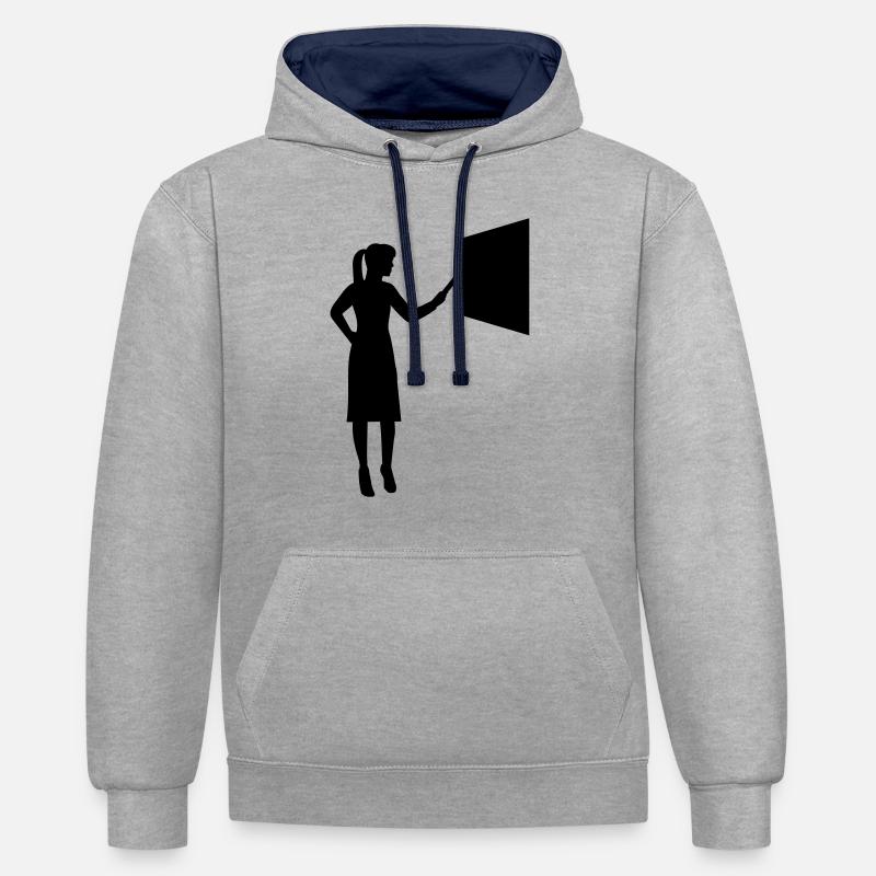 Professeure - Sweat à capuche contrasté - gris chiné/bleu marine