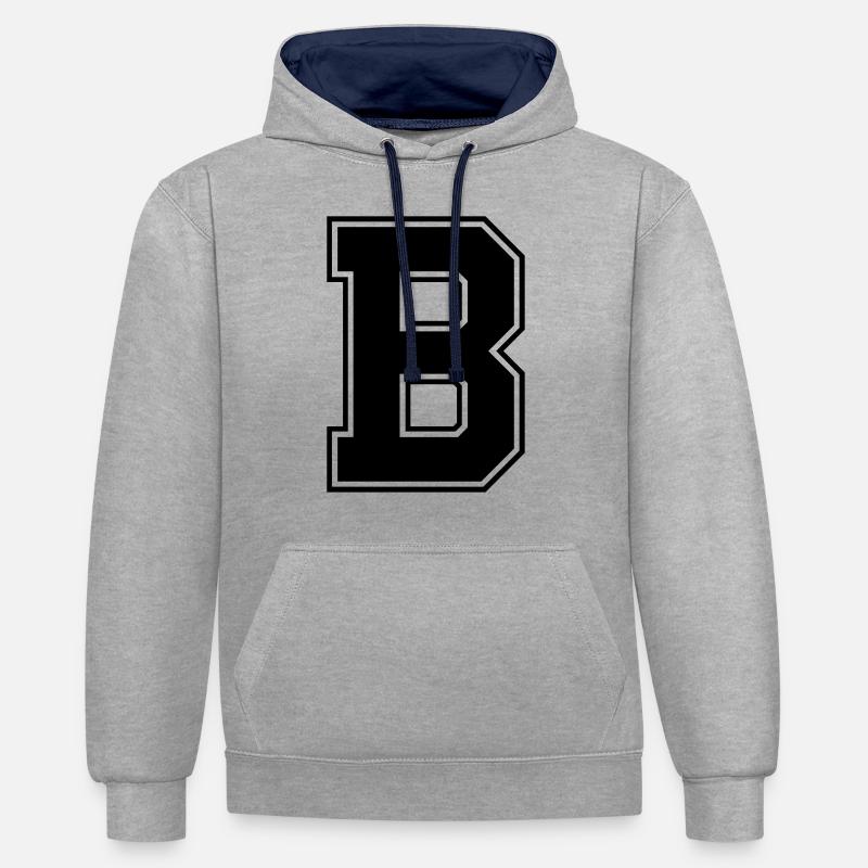 b - Sweat à capuche contrasté - gris chiné/bleu marine