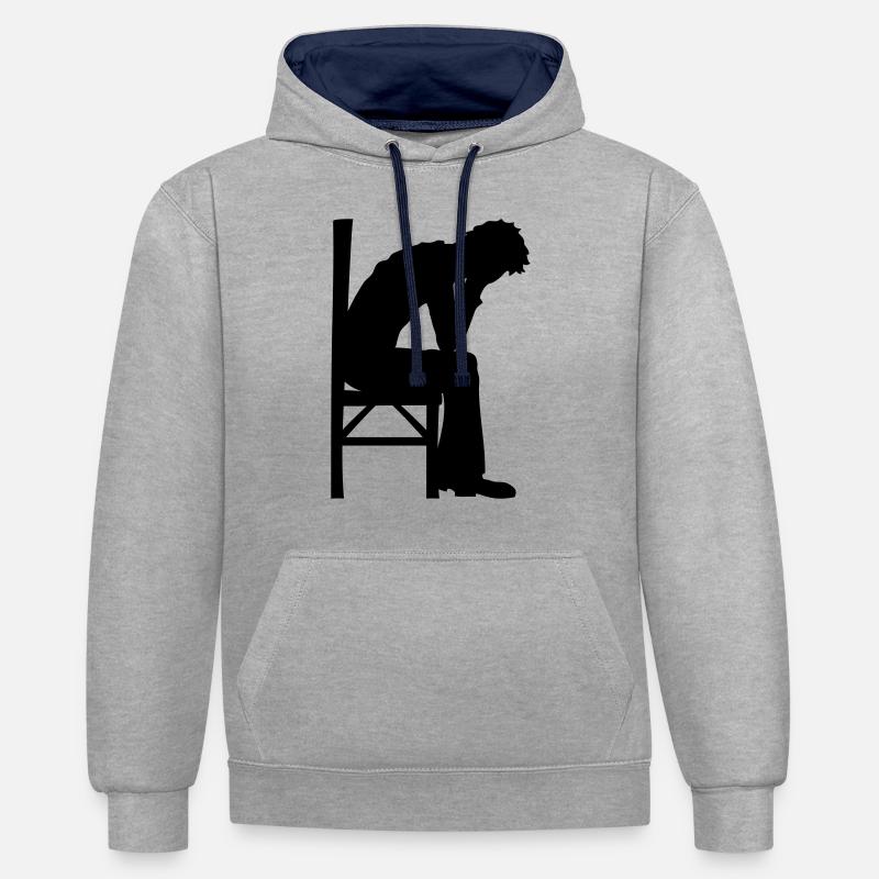 Conception sédentaire à la dépression - Sweat à capuche contrasté - gris chiné/bleu marine