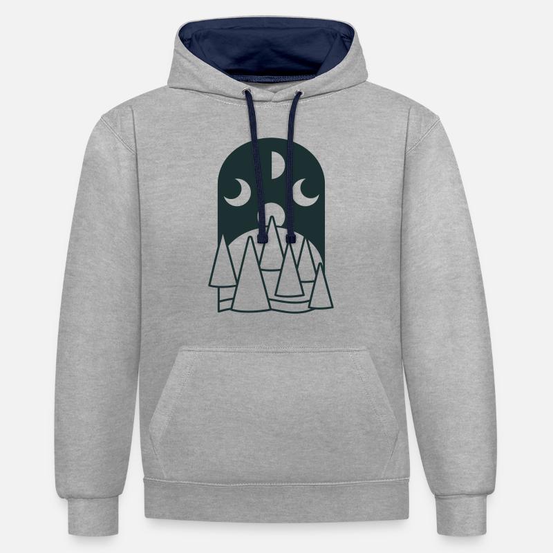 BOHO Mondphasen bogen mit Wald - Kontrast-Hoodie - Grau meliert/Navy