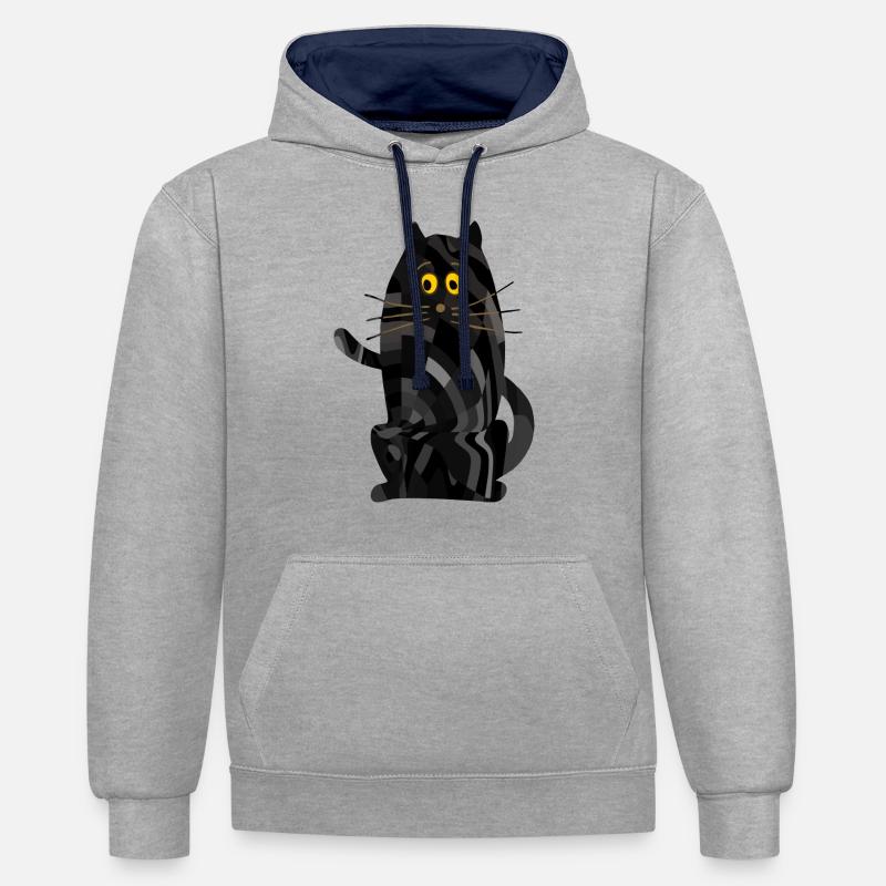 Chat - Sweat à capuche contrasté - gris chiné/bleu marine
