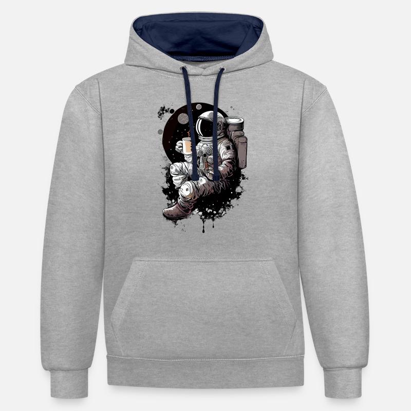 Astronaute sur la lune - Sweat à capuche contrasté - gris chiné/bleu marine