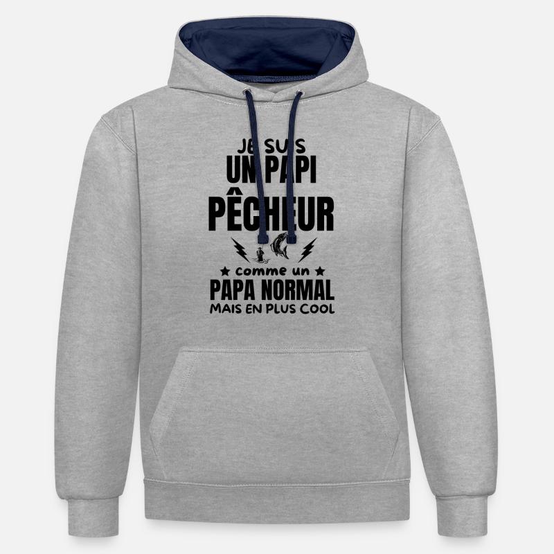 PAPI PECHEUR - Sweat à capuche contrasté - gris chiné/bleu marine