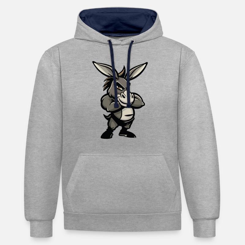 esel comic - Kontrast-Hoodie - Grau meliert/Navy