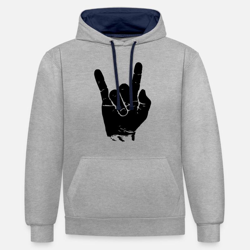 MAIN DE ROCHE \M/ - Sweat à capuche contrasté - gris chiné/bleu marine