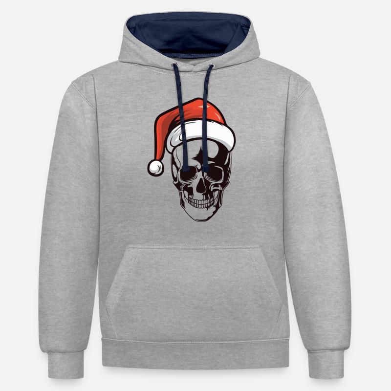 Crâne Père Noël - Sweat à capuche contrasté - gris chiné/bleu marine