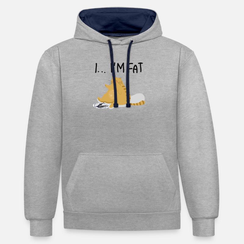 Chat drôle, je suis gros - Sweat à capuche contrasté - gris chiné/bleu marine