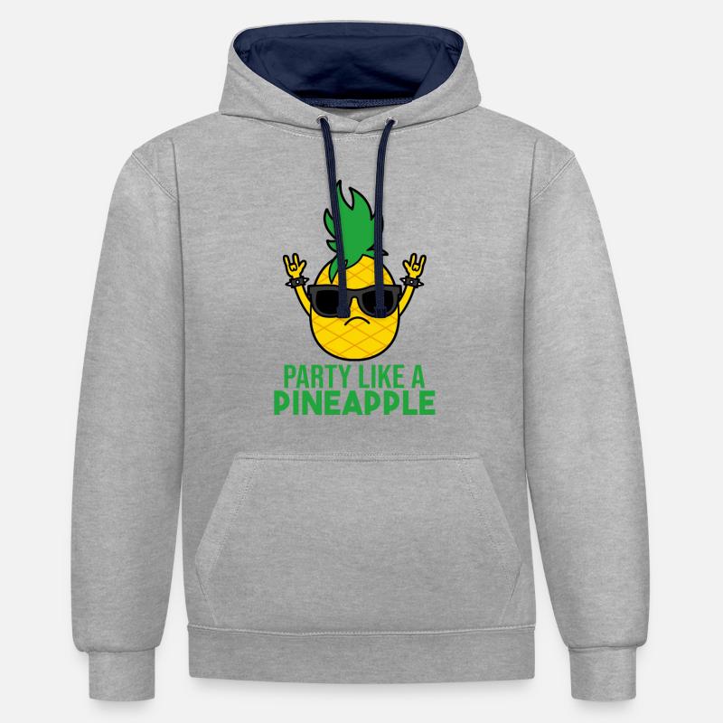 FÊTE COMME UN ANANAS - Sweat à capuche contrasté - gris chiné/bleu marine