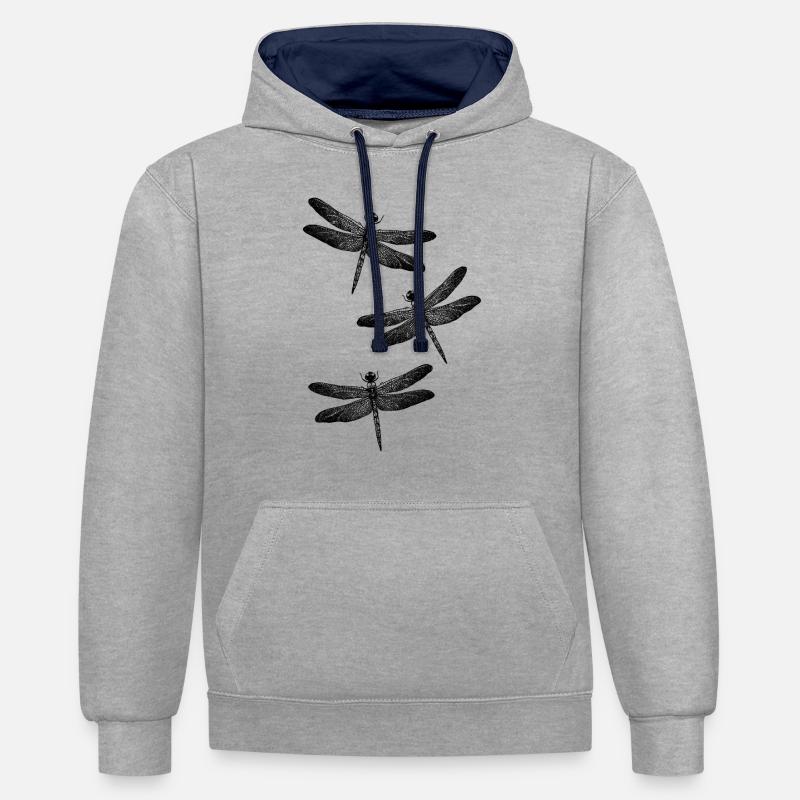 Libellules trio insectes nature - Sweat à capuche contrasté - gris chiné/bleu marine