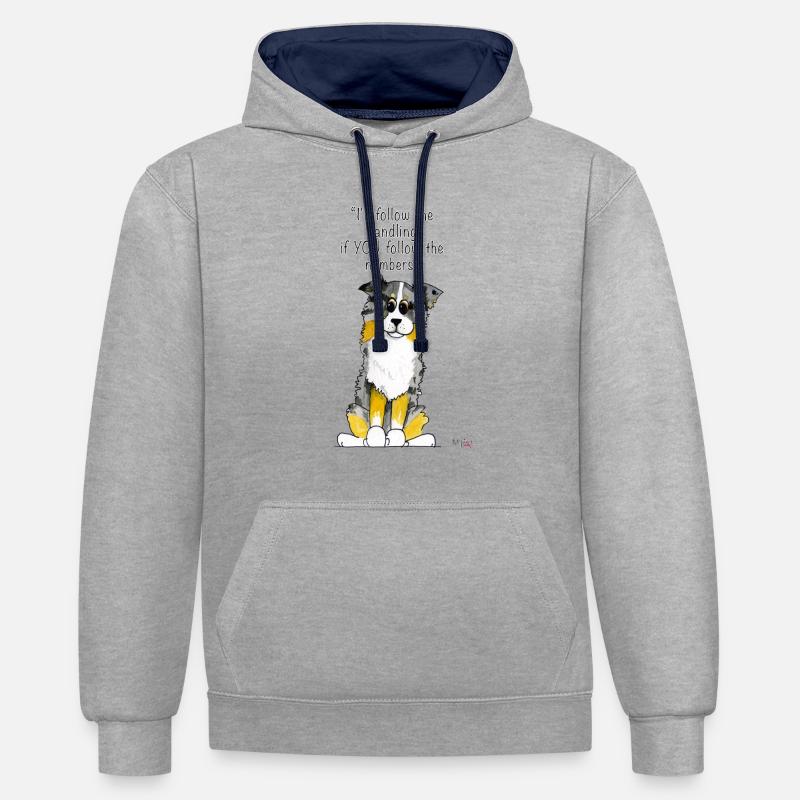 Agilité de berger australien - Sweat à capuche contrasté - gris chiné/bleu marine