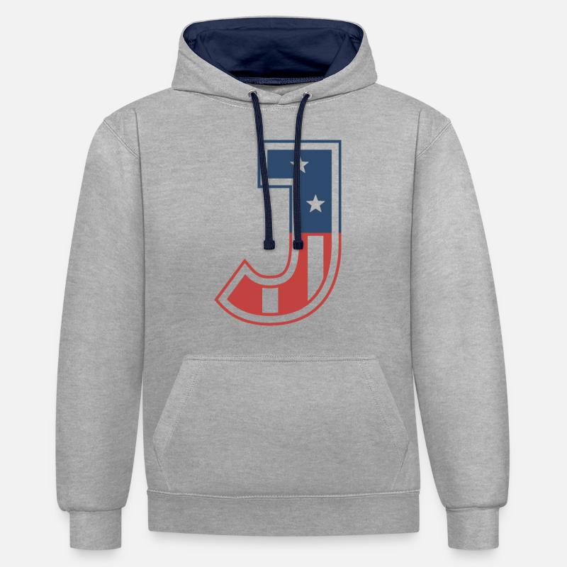 Lettre J États-Unis - Sweat à capuche contrasté - gris chiné/bleu marine