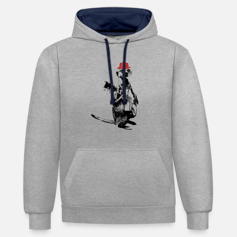 Suricate Guitariste Red Hat - Sweat à capuche contrasté - gris chiné/bleu marine