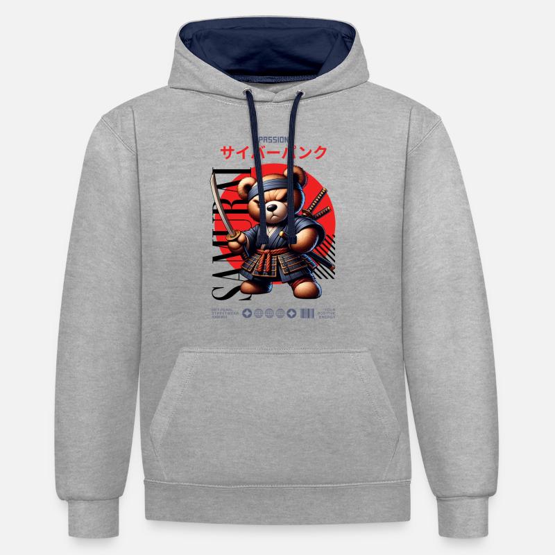 Samouraï Teddy Japon - Sweat à capuche contrasté - gris chiné/bleu marine
