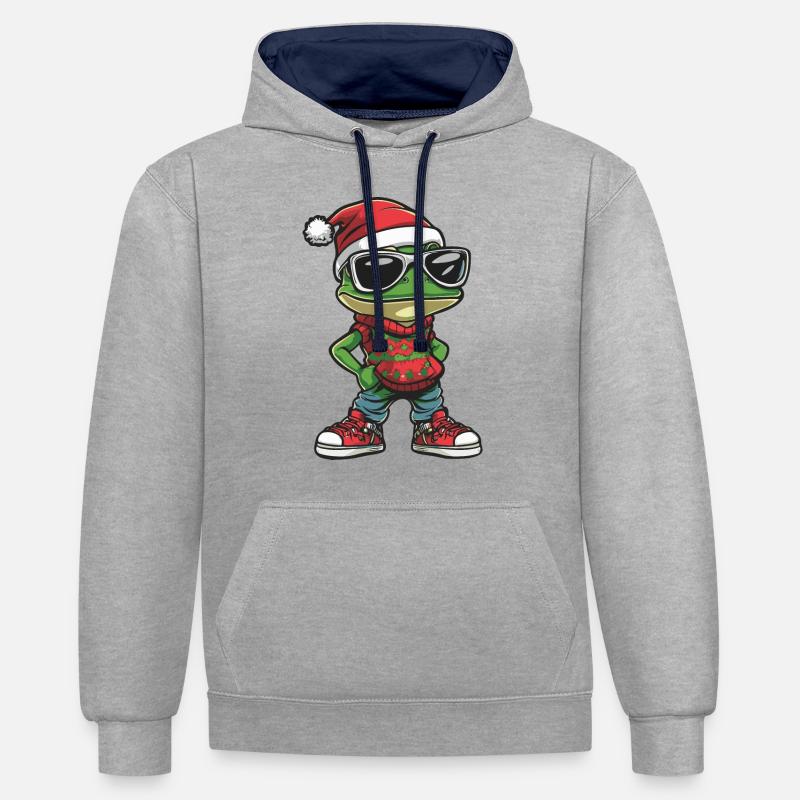 Grenouille Noël BD Cool - Sweat à capuche contrasté - gris chiné/bleu marine