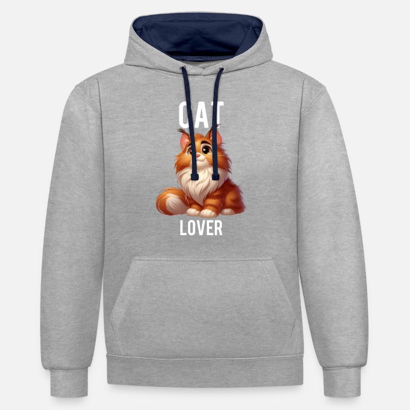 cat lover - Sweat à capuche contrasté - gris chiné/bleu marine
