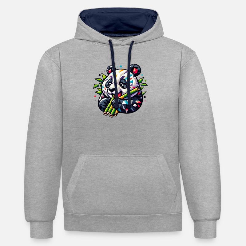 Panda - Sweat à capuche contrasté - gris chiné/bleu marine