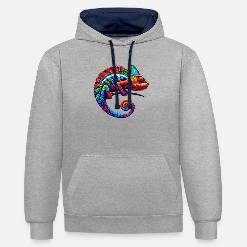 Caméléon - Sweat à capuche contrasté - gris chiné/bleu marine