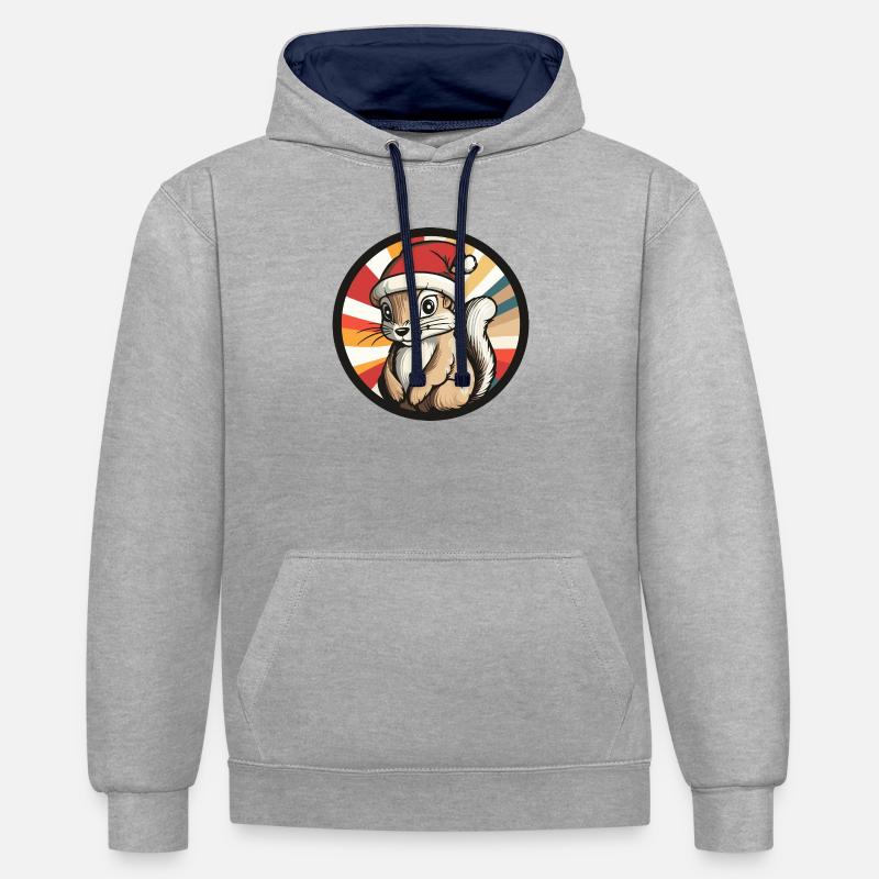 Winterliches Eichhörnchen mit Santa Hut - Kontrast-Hoodie - Grau meliert/Navy