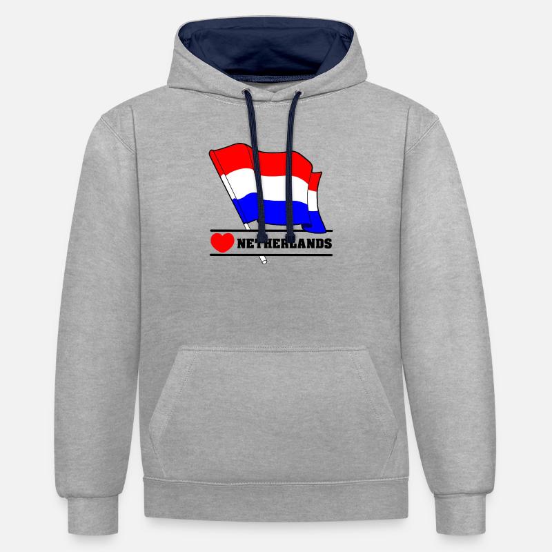 Drapeau des Pays-Bas avec cœur - Sweat à capuche contrasté - gris chiné/bleu marine