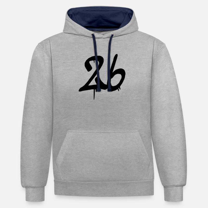 26 - Sweat à capuche contrasté - gris chiné/bleu marine