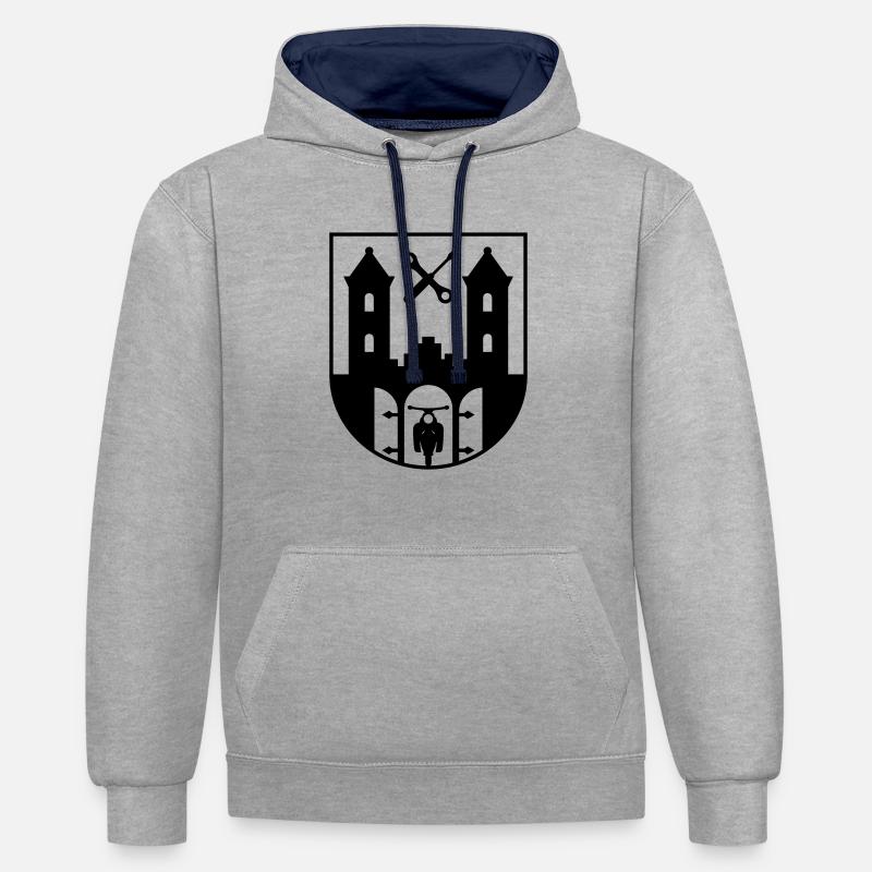 Emblème Suhl avec épervier étoilé (+ votre texte) - Sweat à capuche contrasté - gris chiné/bleu marine