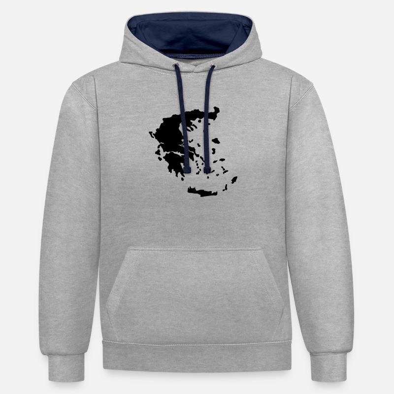 Grèce - Sweat à capuche contrasté - gris chiné/bleu marine