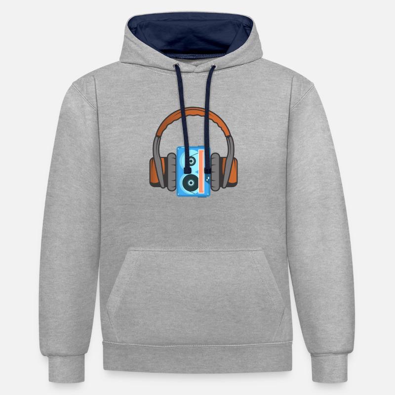 Casque et cassette audio - Sweat à capuche contrasté - gris chiné/bleu marine