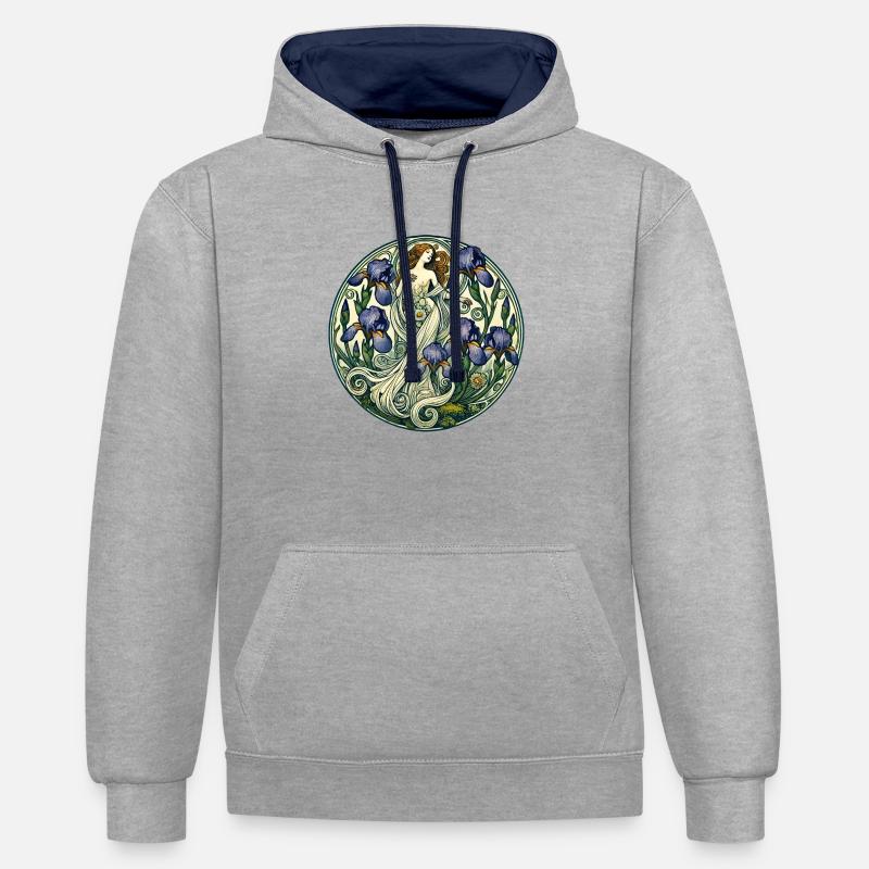 Déesse de l’Iris - Sweat à capuche contrasté - gris chiné/bleu marine