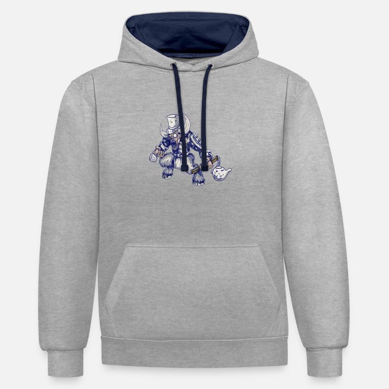 Limitée! Tea Time Bull - Sweat à capuche contrasté - gris chiné/bleu marine