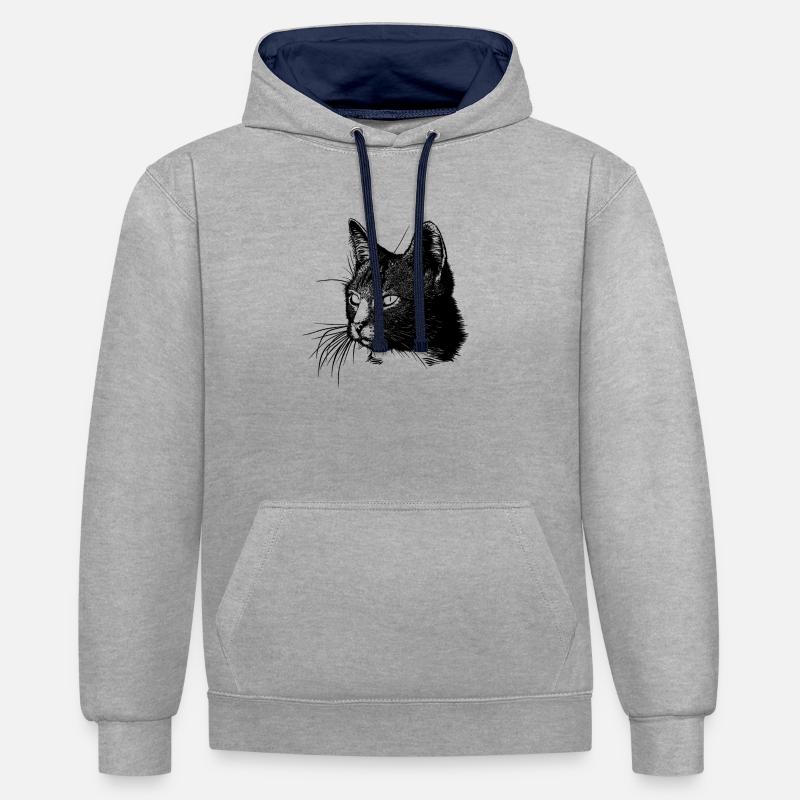 Chat - Sweat à capuche contrasté - gris chiné/bleu marine