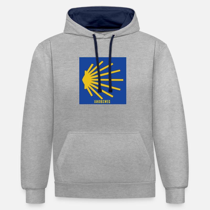 Chemin de Saint-Jacques - Sweat à capuche contrasté - gris chiné/bleu marine