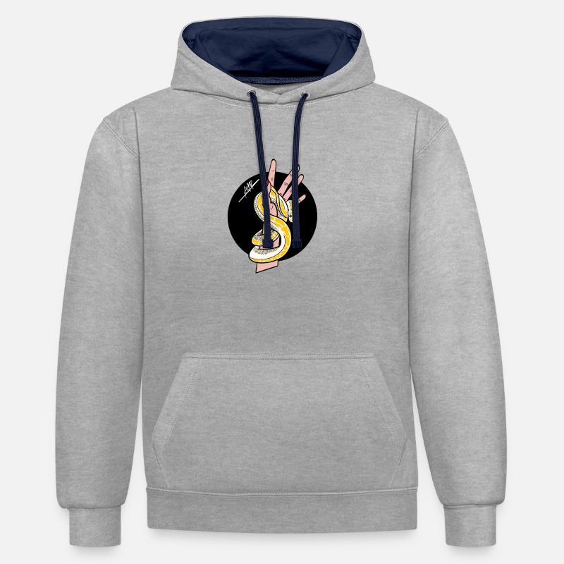Serpent et main - Sweat à capuche contrasté - gris chiné/bleu marine