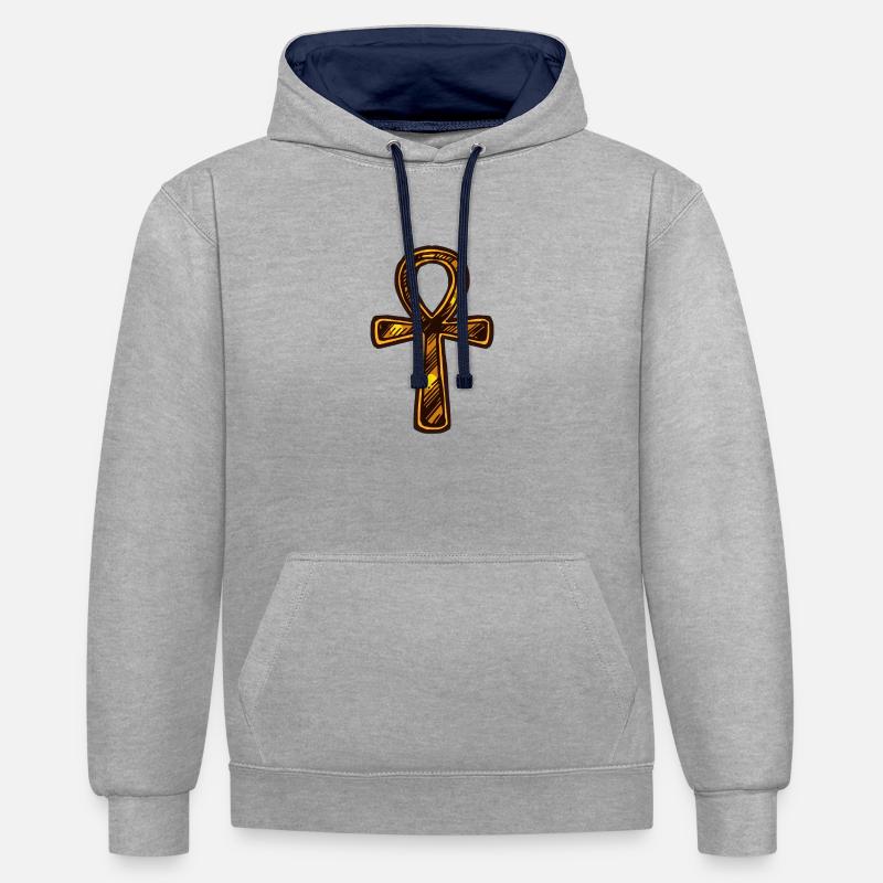 Ankh Egyptienne dorée - Sweat à capuche contrasté - gris chiné/bleu marine