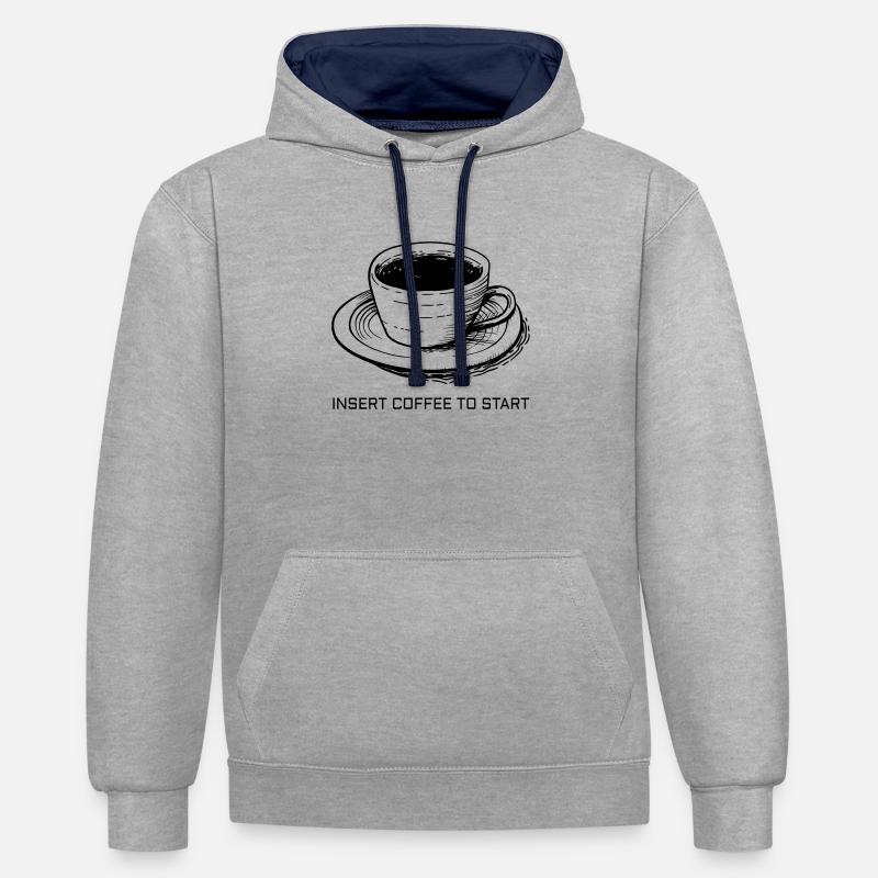 Insert Coffee To Start - Sweat à capuche contrasté - gris chiné/bleu marine