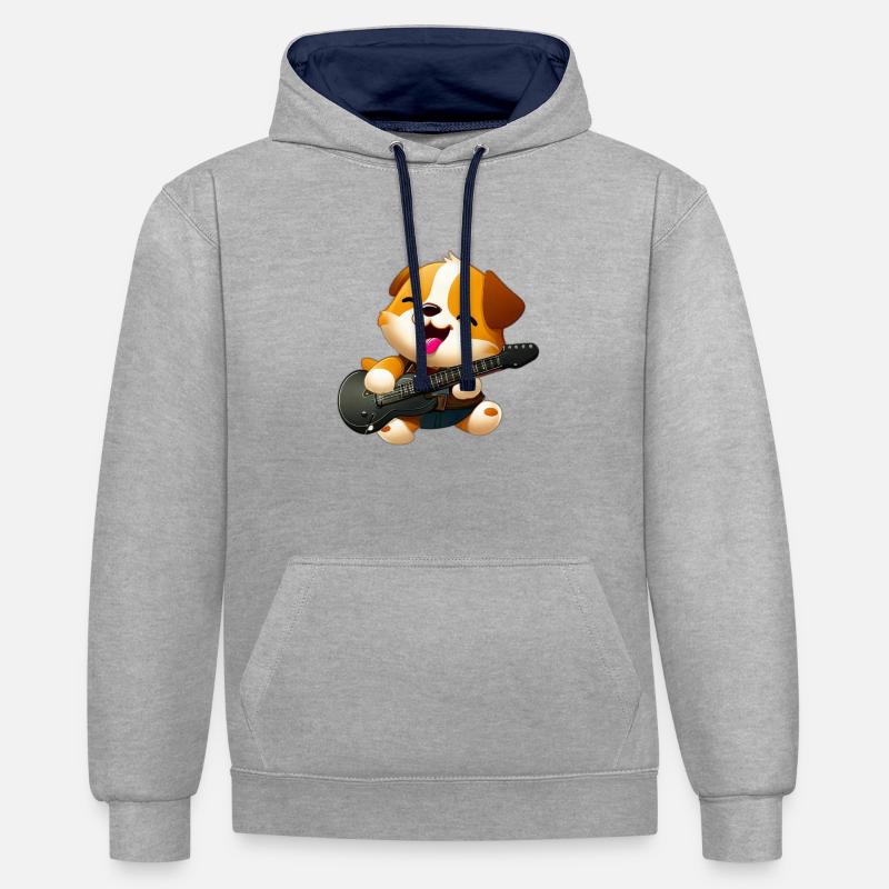 Guitariste de chien - Sweat à capuche contrasté - gris chiné/bleu marine