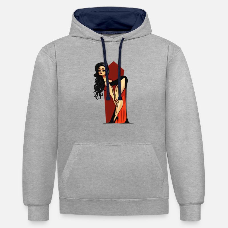 Vampire Pin-up - Contrast hoodie - heather grey/navy