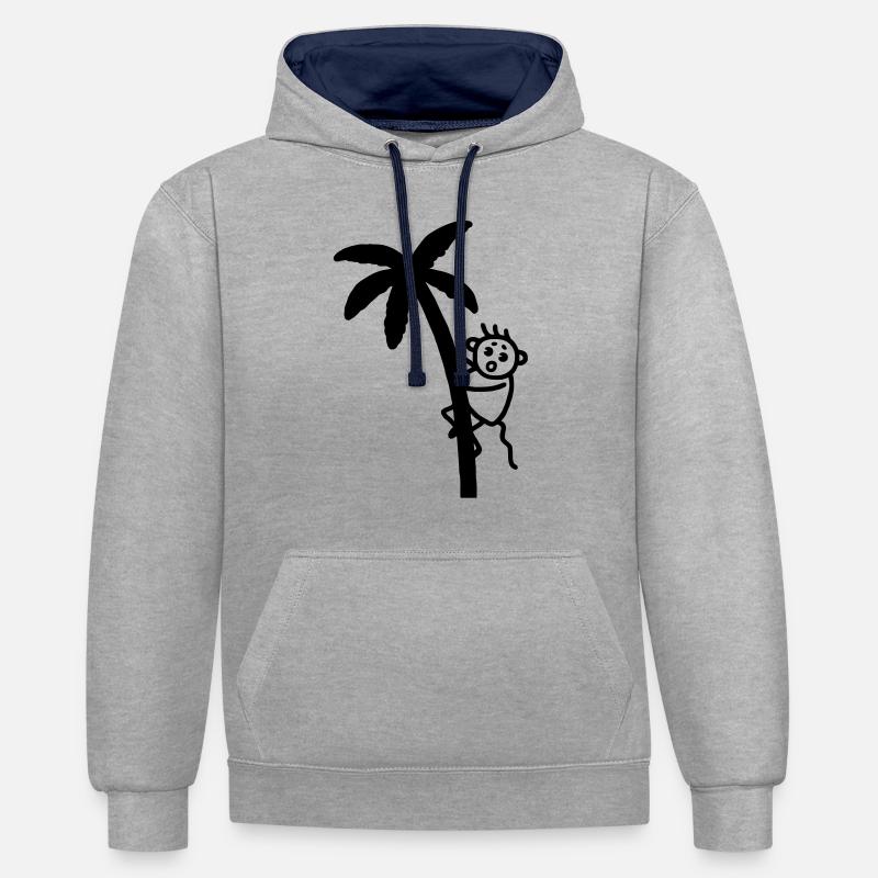 Monkey climbs on palm - Contrast hoodie - heather grey/navy