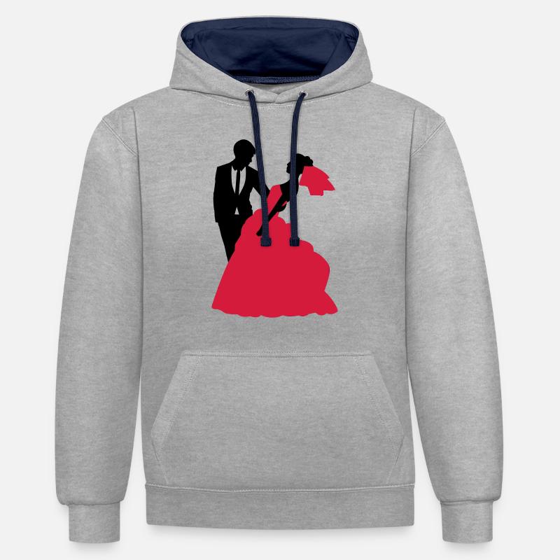 Mariage, Mariée, Le marié - Sweat à capuche contrasté - gris chiné/bleu marine